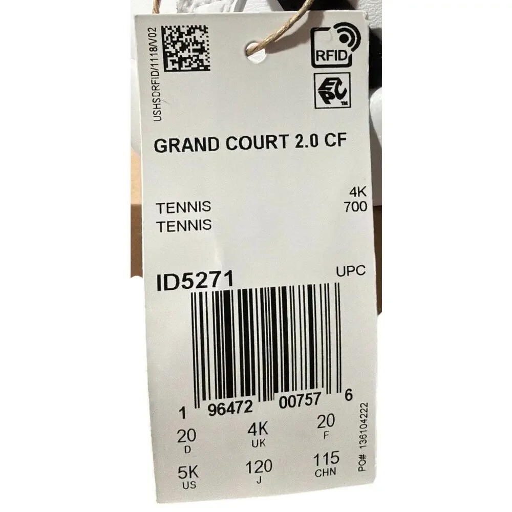 ADIDAS ID5271 Grand Court 2.0 Shoes Kids White Toddler Size 5 New